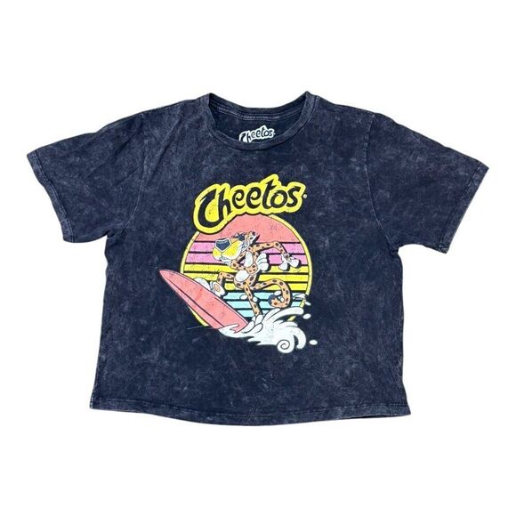 Cheetos Surfing Chester Cheetah Graphic Tee M 100% Cotton Black Acid Wash Tshirt - Picture 1 of 5